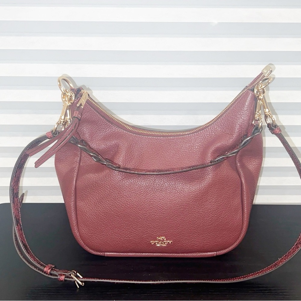 Coach Jules Burgundy Snake Print Leather Hobo Bag - Picture 12 of 14
